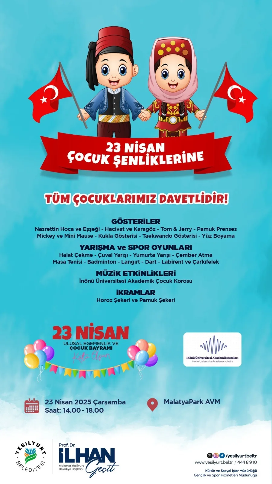 Yeşilyurt Belediyesi'nden 23 Nisan Coşkusuna Özel Etkinlikler!