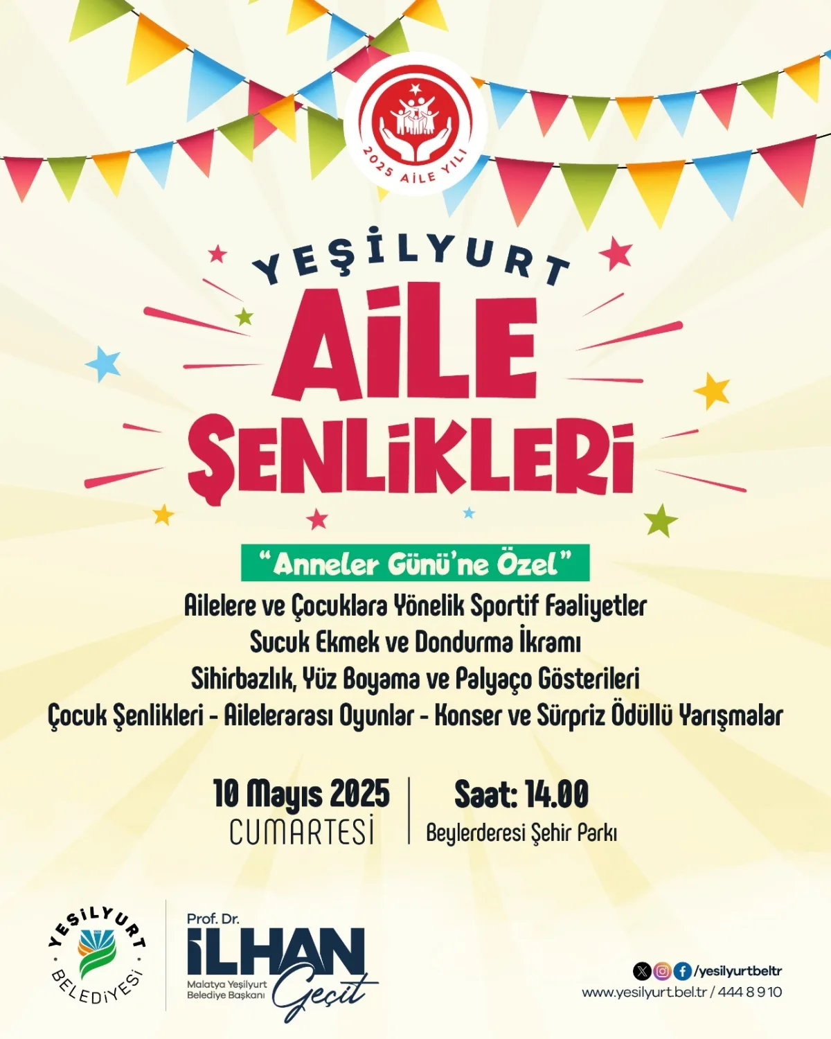 Yeşilyurt Aile Şenlikleri 10 Mayıs'ta Beylerderesi Şehir Parkında