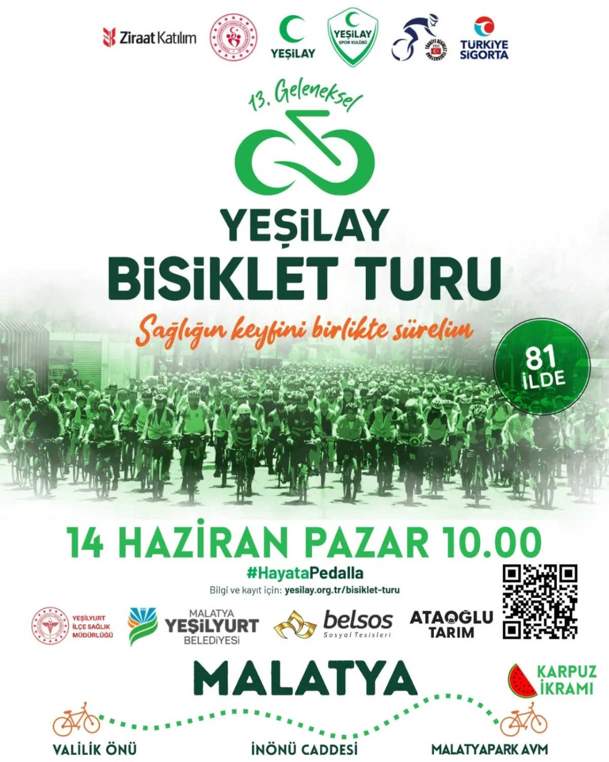13. Geleneksel Yeşilay Bisiklet Turu 14 Haziran'da Düzenlenecek