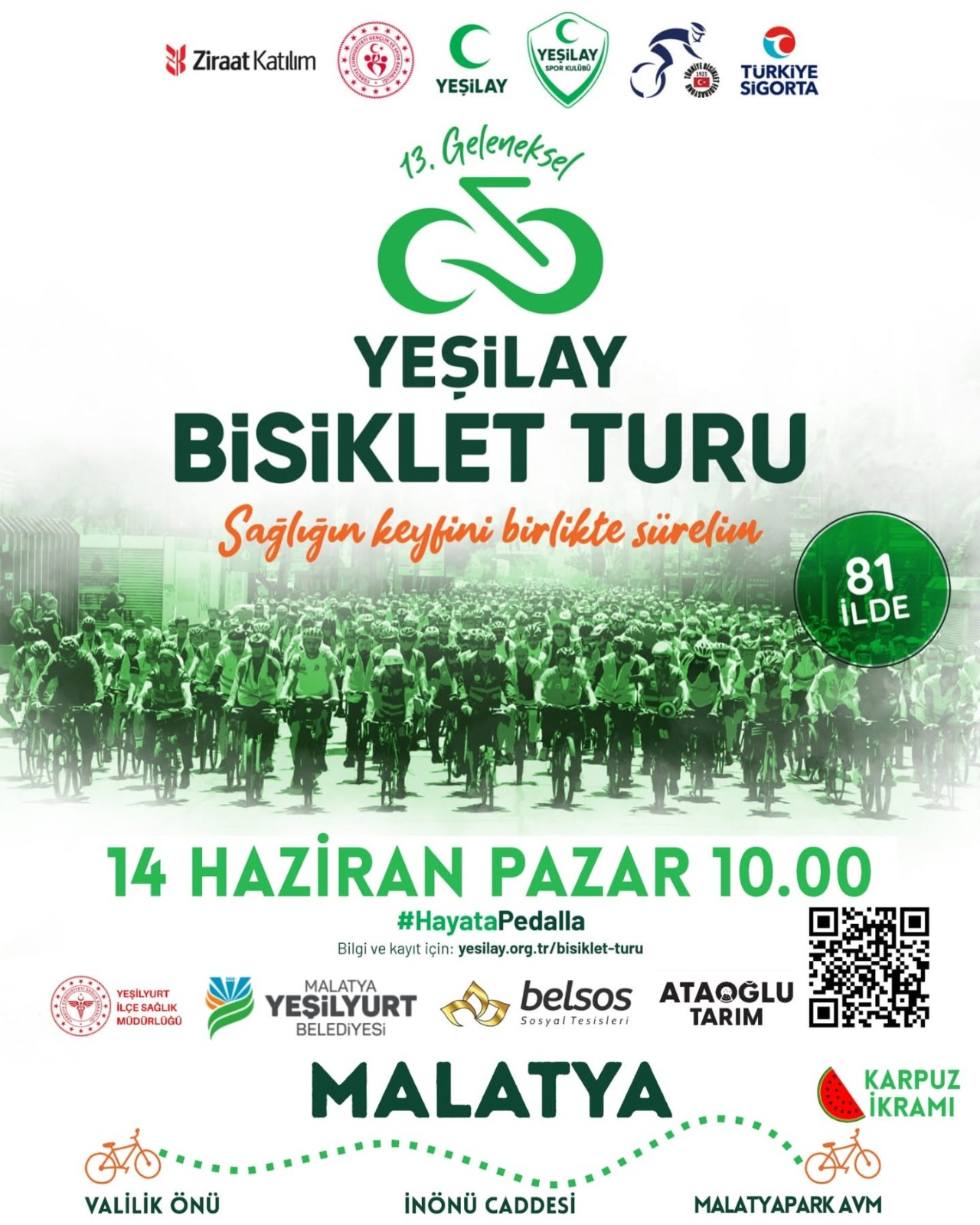 13. Geleneksel Yeşilay Bisiklet Turu 14 Haziran'da Düzenlenecek