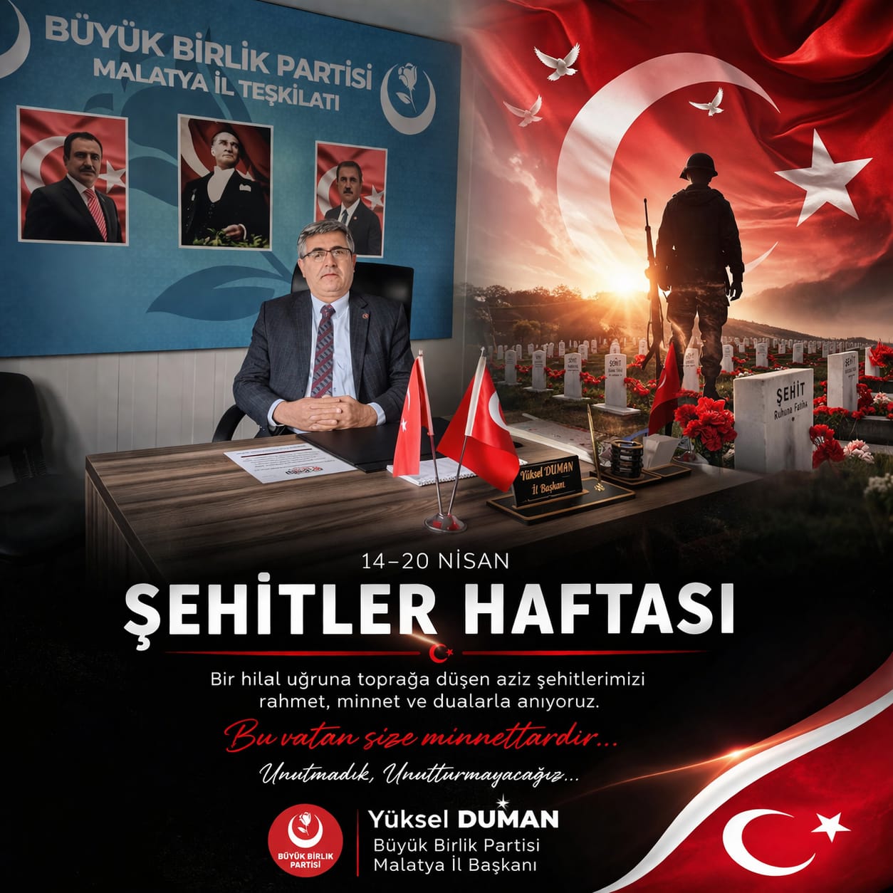 Başkan Yüksel Duman:"Şehitlerimizi Rahmet ve Minnetle Anıyoruz"