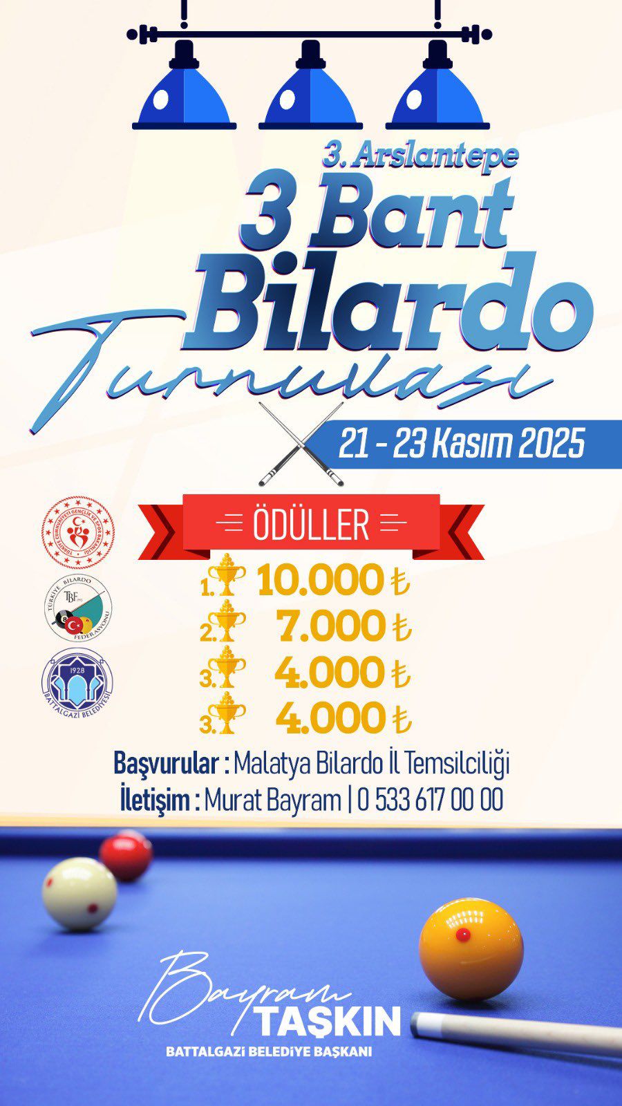 Battalgazi Belediyesi'nden 3. Arslantepe 3 Bant Bilardo Turnuvası