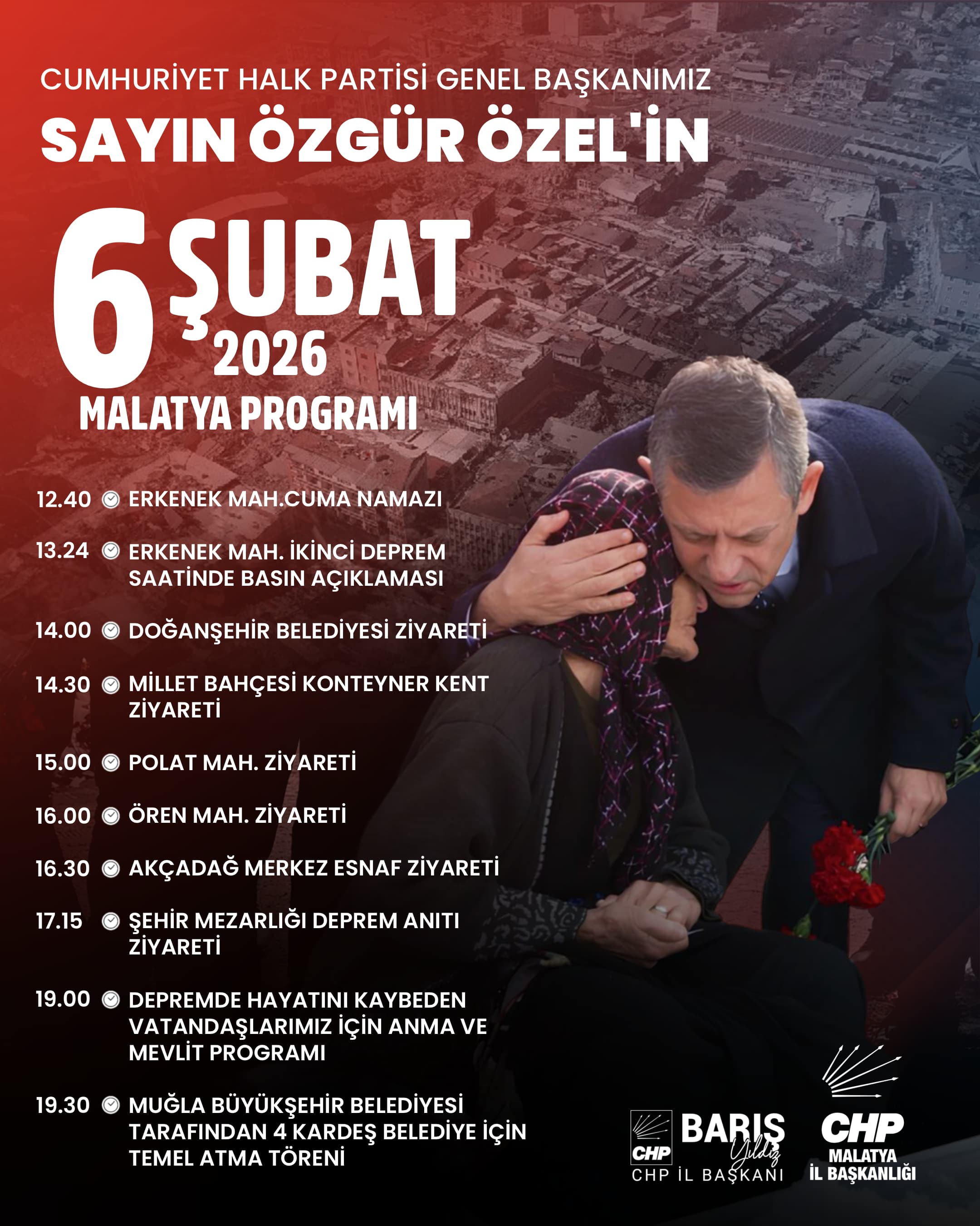 CHP Genel Başkanı Özgür Özel 6. Şubat'ta Malatya'ya Geliyor