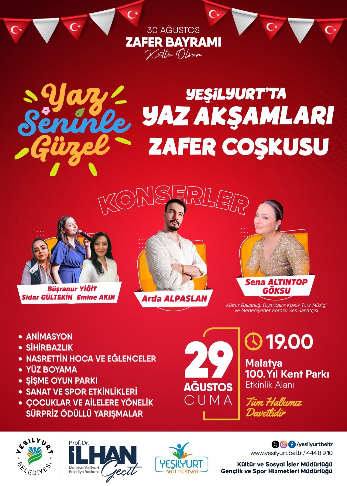 'Yeşilyurt'ta Yaz Akşamları' ZAFER Bayramı Özel Programıyla Taçlanıyor