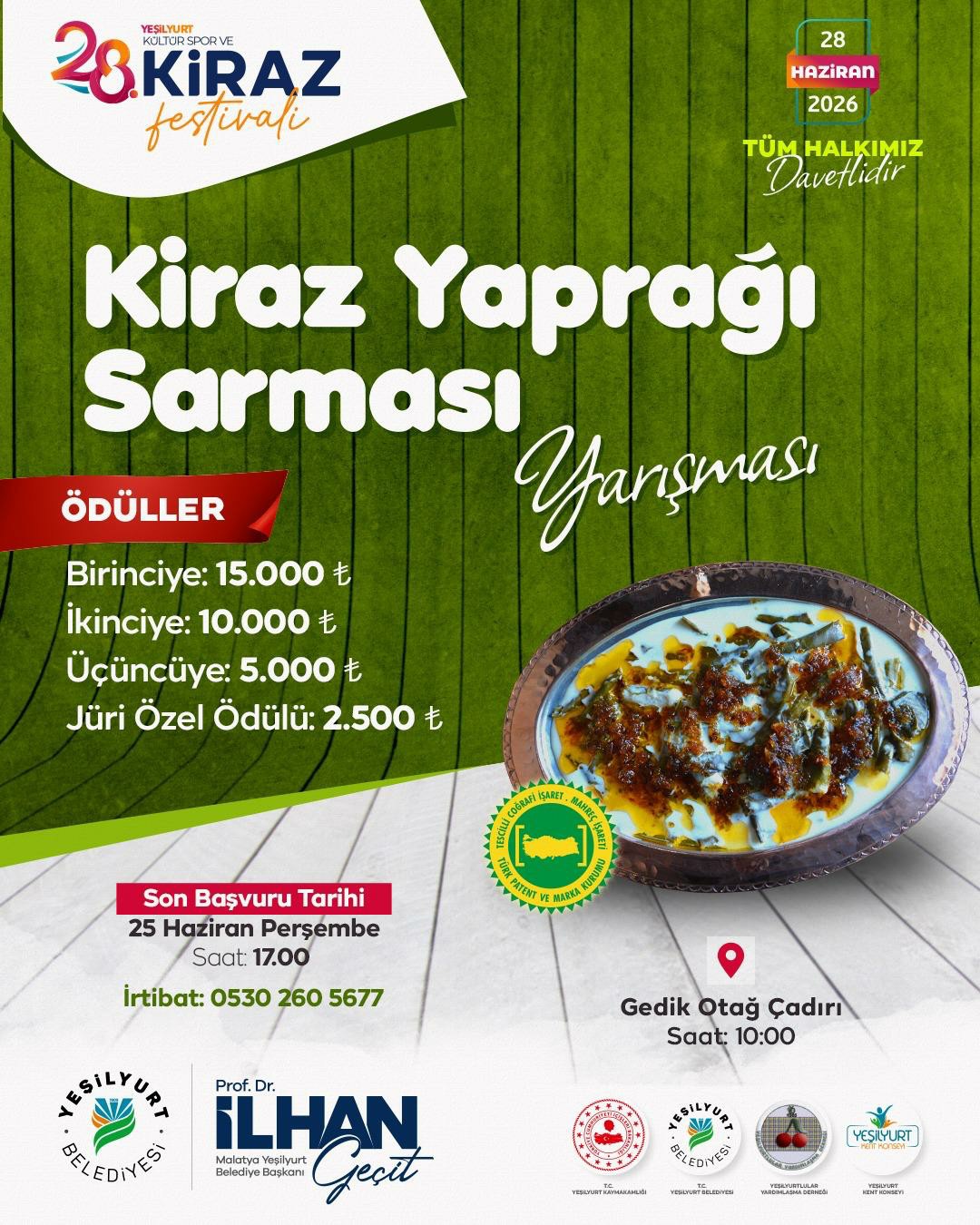 Yeşilyurt'un Ünlü Lezzeti "Kiraz Yaprağı Sarması"İçin 28 Haziran'da Yarışma Düzenlenecek