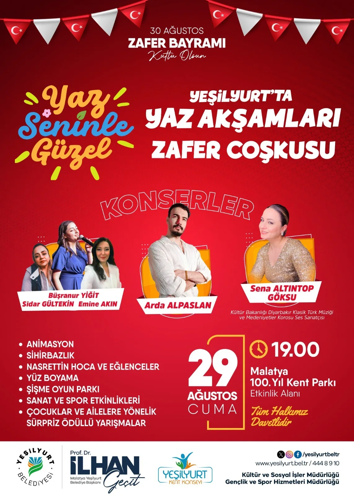 'Yeşilyurt'ta Yaz Akşamları' ZAFER Bayramı Özel Programıyla Taçlanıyor